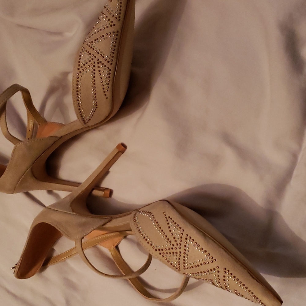 Carlos Santana suede bling heels